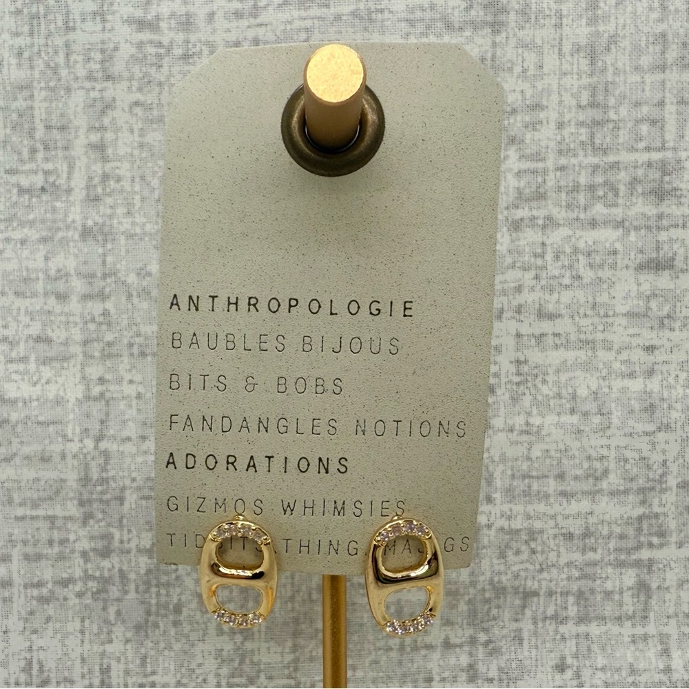 NWT Anthropologie 14k Gold Plated Crystal Bottlecap Earrings in Gold - Picture 2 of 4